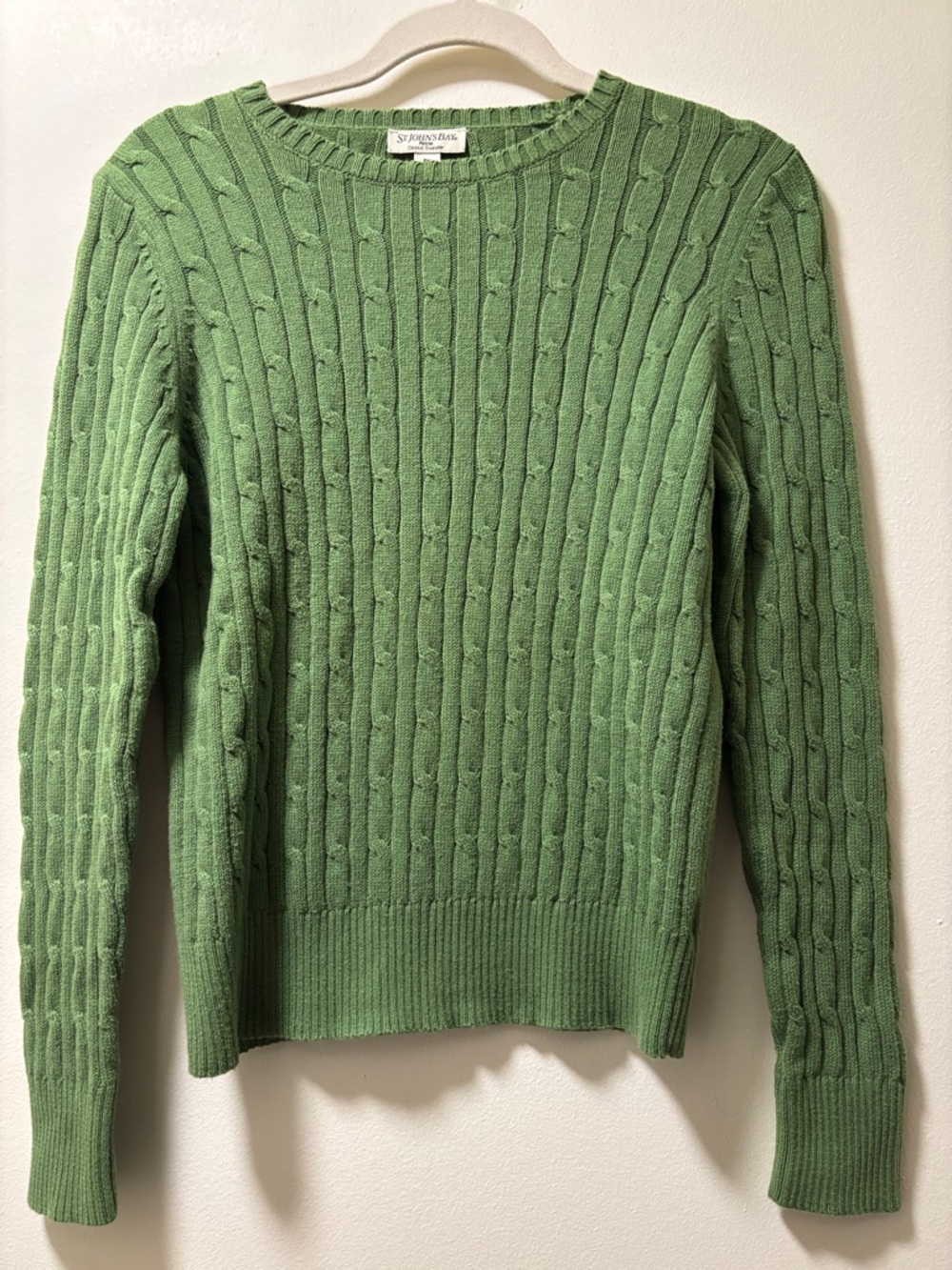 St. John's Bay Green Cable-Knit Long Sleeve Sweater